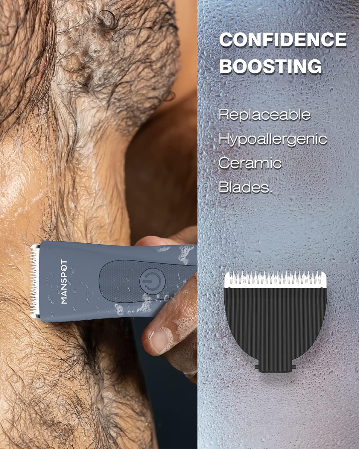 MANSPOT Electric Groin Hair Trimmer Men's Shaving & Grooming Sets Kit with 4 Guards and Replaceable Ceramic Blade Heads, Airy Blue