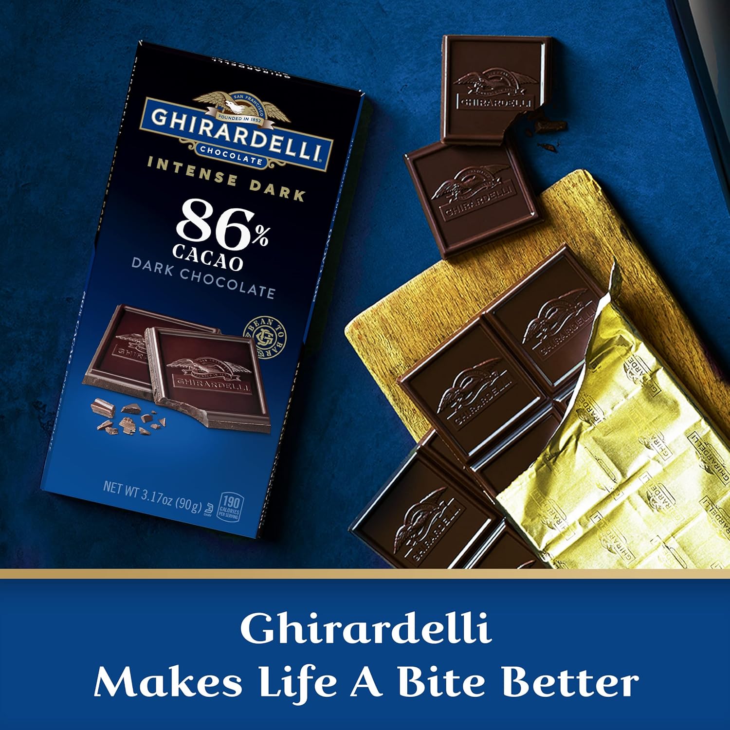 GHIRARDELLI Intensw Dark Chocolate Bar, 86% Cacao, 3.17 Oz Bar (Pack of 12)