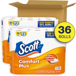 Scott ComfortPlus Toilet Paper, 36 Mega Rolls (2 Packs of 18), 425 Sheets per Roll, Septic-Safe, 1-Ply Toilet Tissue