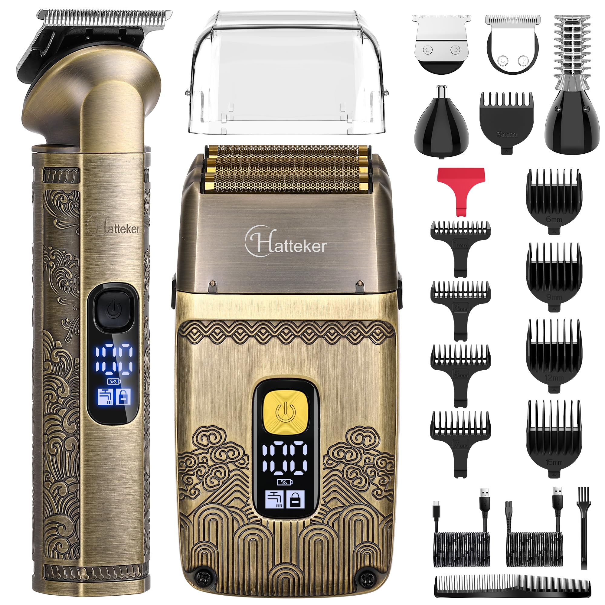 Hatteker Professional Hair Clipper Electric Razor Foil Shavers for Men Body Nose Ear Hair Grooming Kit