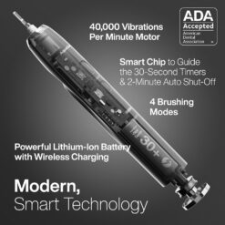 Aquasonic Vibe Series Ultra-Whitening Toothbrush – ADA Accepted Electric Toothbrush - 8 Brush Heads & Travel Case Charcoal Metal