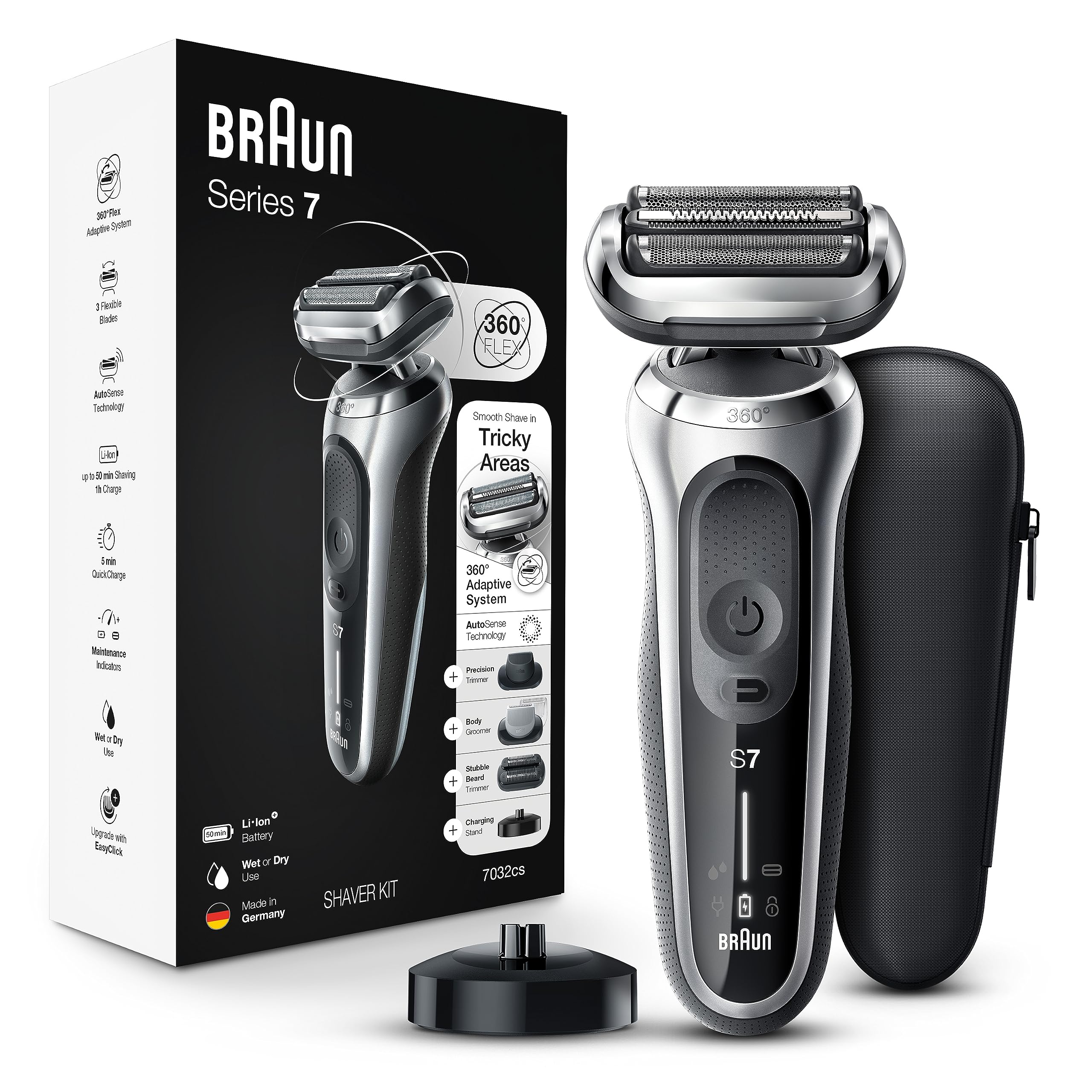 Braun Series 7 7032cs Flex Electric Razor for Men, Wet & Dry, Electric Razor, Cordless Foil Shaver, Silver