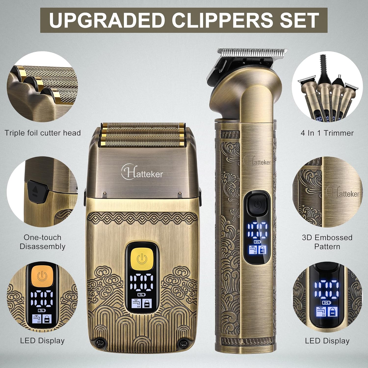Hatteker Professional Hair Clipper Electric Razor Foil Shavers for Men Body Nose Ear Hair Grooming Kit