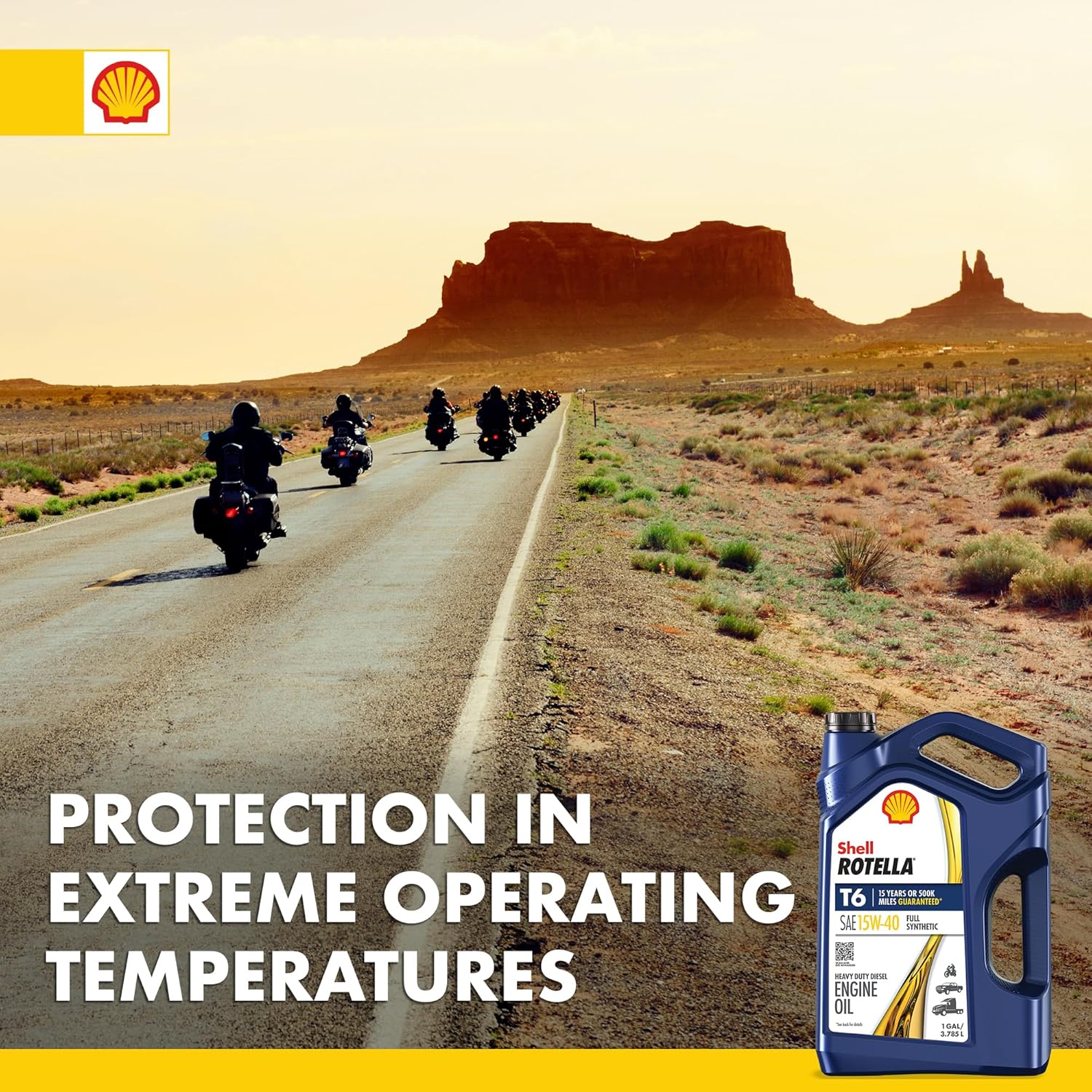 Shell Rotella T6 Full Synthetic 15W-40 Motor Oil, 1 Gallon (3 Pack)