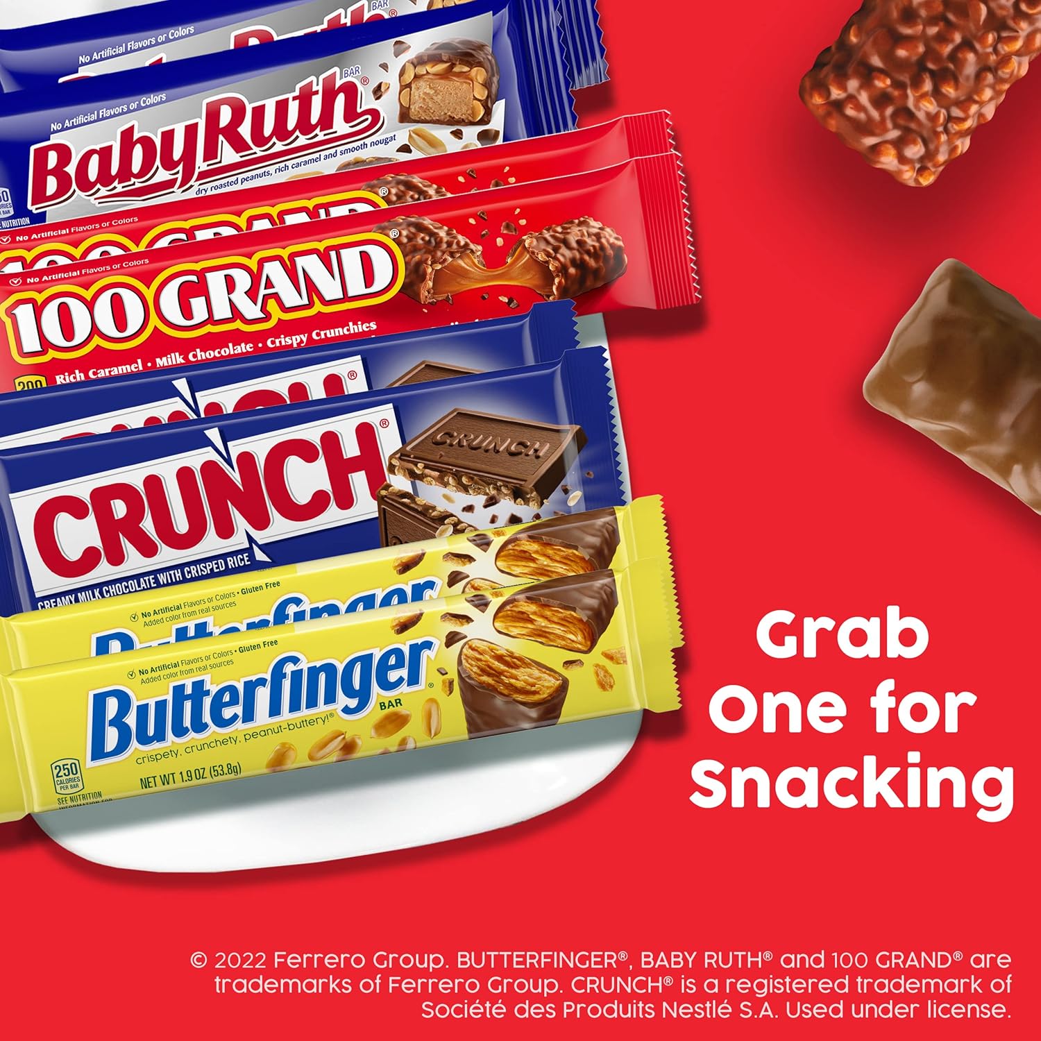 Butterfinger, CRUNCH, Baby Ruth and 100 Grand, Bulk 28 Pack, Assorted Full Size Chocolate Candy Bars, Stocking Stuffers, 48 oz