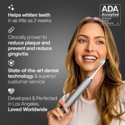 Aquasonic Vibe Series Ultra-Whitening Toothbrush – ADA Accepted Electric Toothbrush - 8 Brush Heads & Travel Case Charcoal Metal