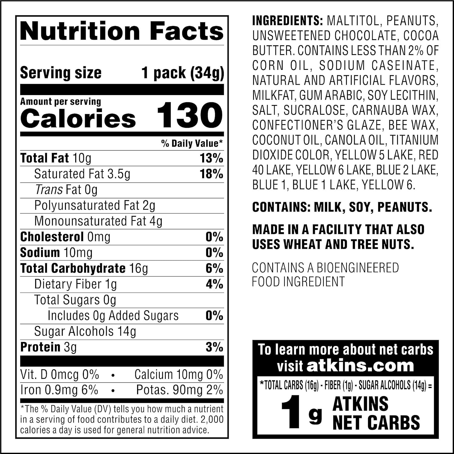 Atkins Endulge Chocolate Peanut Candies, Dessert Favorite, 0g Sugar, 20 Count