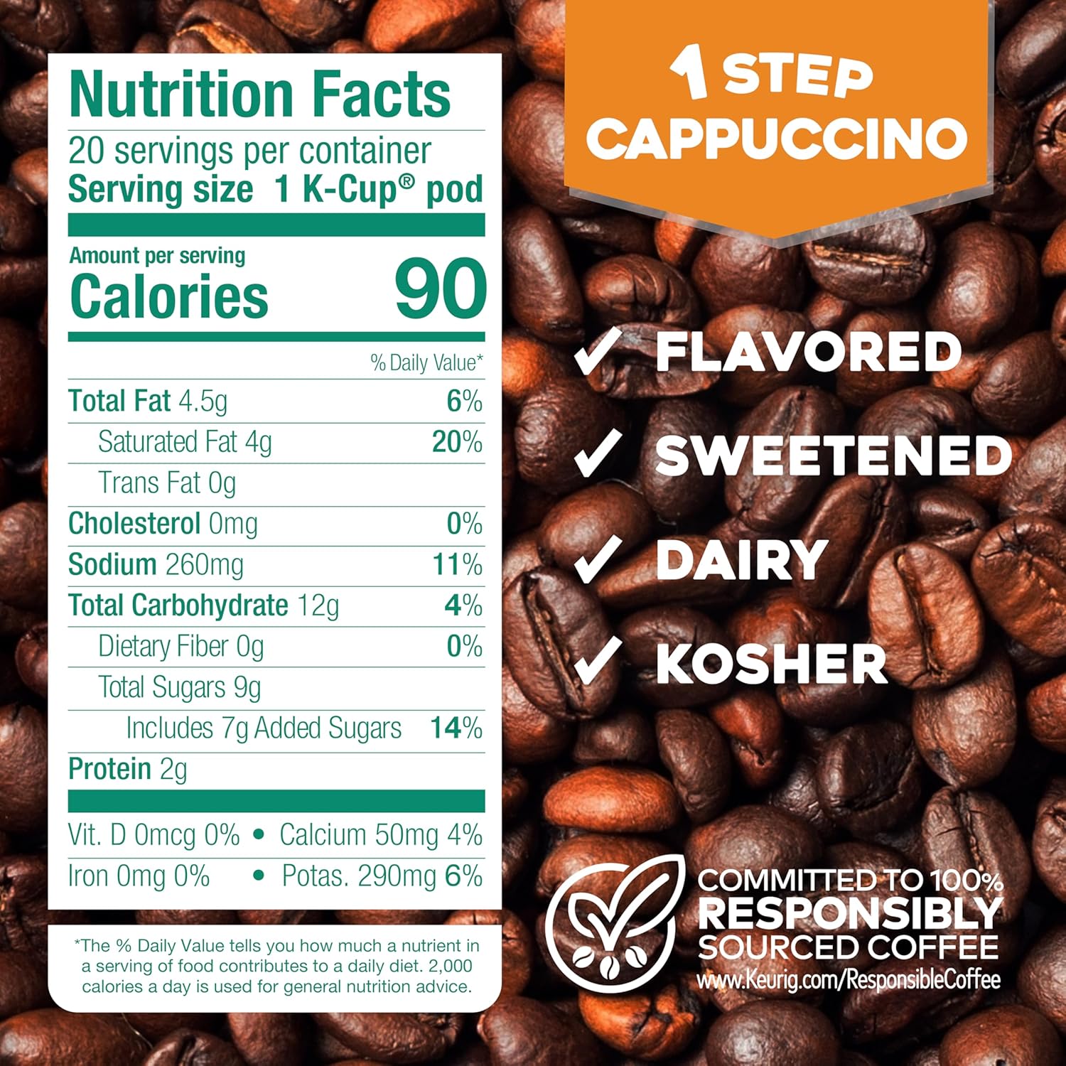 The Original Donut Shop One-Step Classic Cappuccino, Keurig Single-Serve K-Cup Pods, 60 Count (6 Packs of 10)