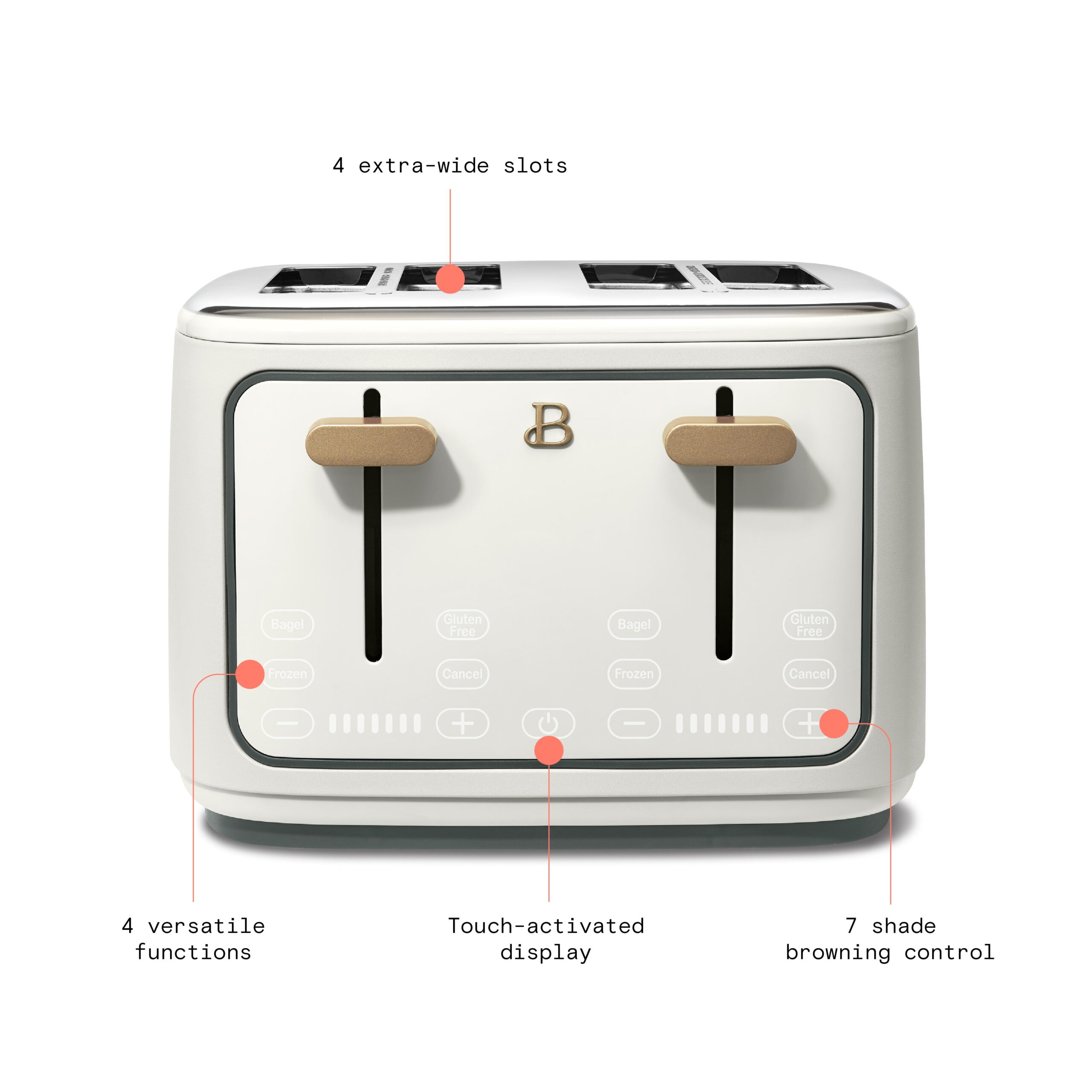 Beautiful 4-Slice Toaster with Touch-Activated Display, White Icing by Drew Barrymore