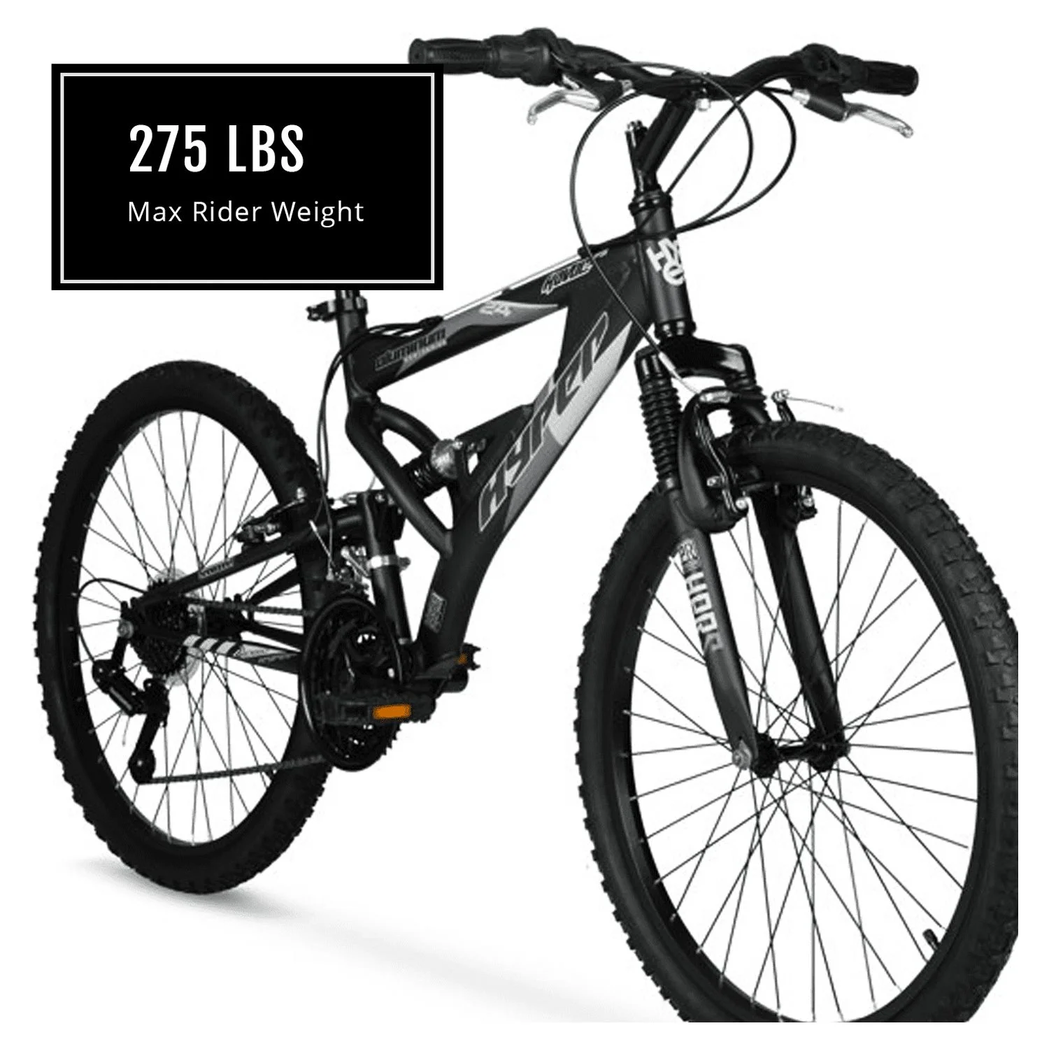 Hyper Bicycles 24" Havoc Mountain Bike, Youth/Adult, Recommended Ages 10-14 Years Old, Black