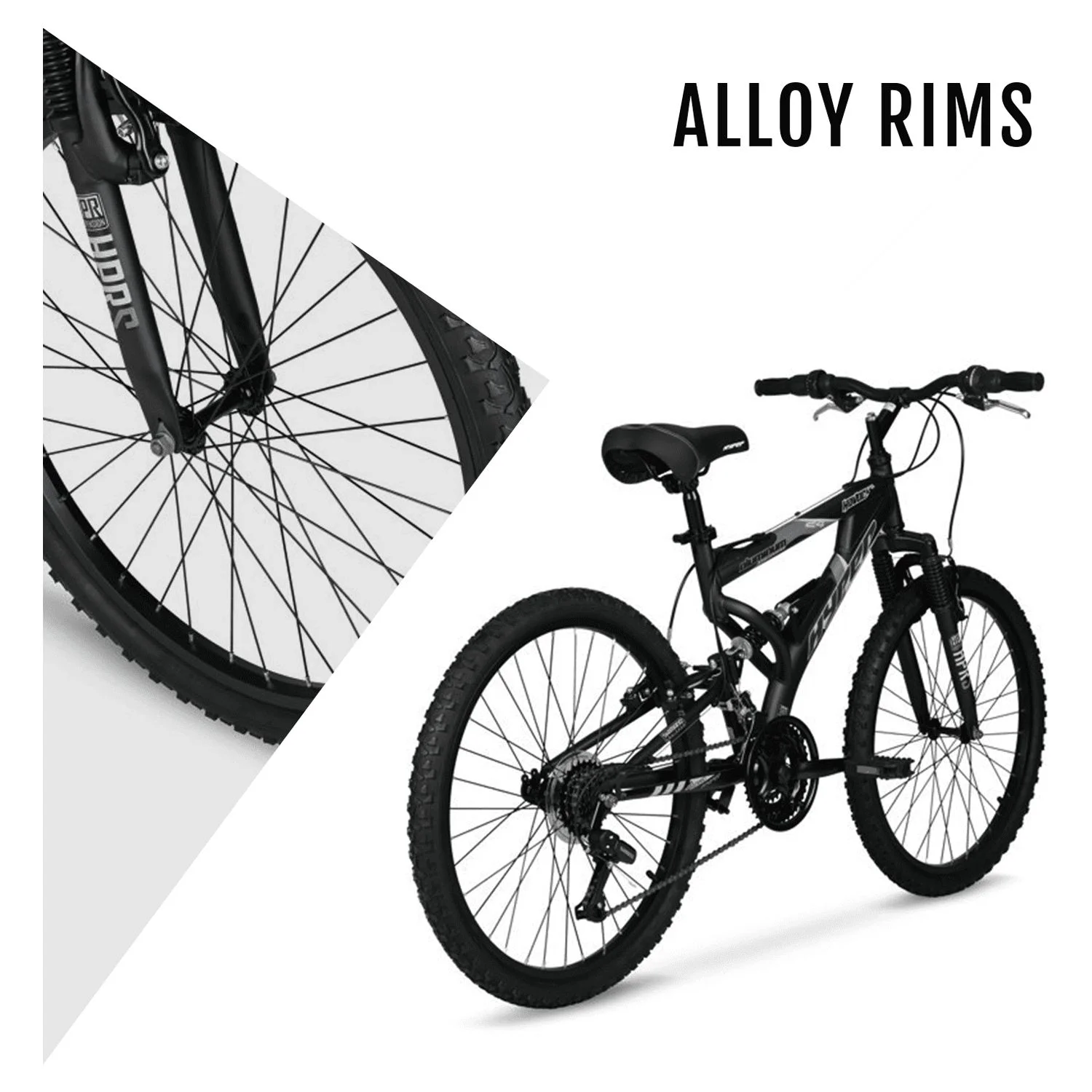 Hyper Bicycles 24" Havoc Mountain Bike, Youth/Adult, Recommended Ages 10-14 Years Old, Black