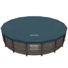 Bestway Power Steel Round Above Ground Outdoor Swimming Pool Set with Filter Pump and Cover, Size: 14' W x 42" H