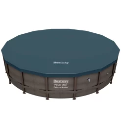 Bestway Power Steel Round Above Ground Outdoor Swimming Pool Set with Filter Pump and Cover, Size: 14' W x 42" H