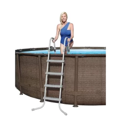 Bestway Power Steel Round Above Ground Outdoor Swimming Pool Set with Filter Pump and Cover, Size: 14' W x 42