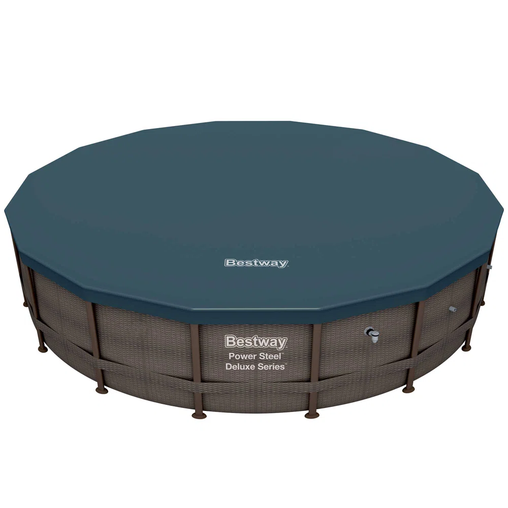 Bestway Power Steel Round Above Ground Outdoor Swimming Pool Set with Filter Pump and Cover, Size: 14' W x 42" H