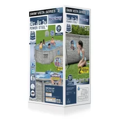 Bestway Power Steel Swim Vista Above Ground Outdoor Swimming Pool Set with Filter Pump, Ladder, and Pool Cover Size: 98