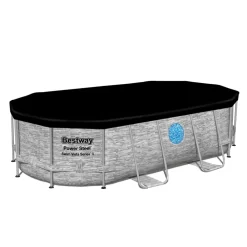 Bestway Power Steel Swim Vista Above Ground Outdoor Swimming Pool Set with Filter Pump, Ladder, and Pool Cover Size: 98" W x 39.5" H