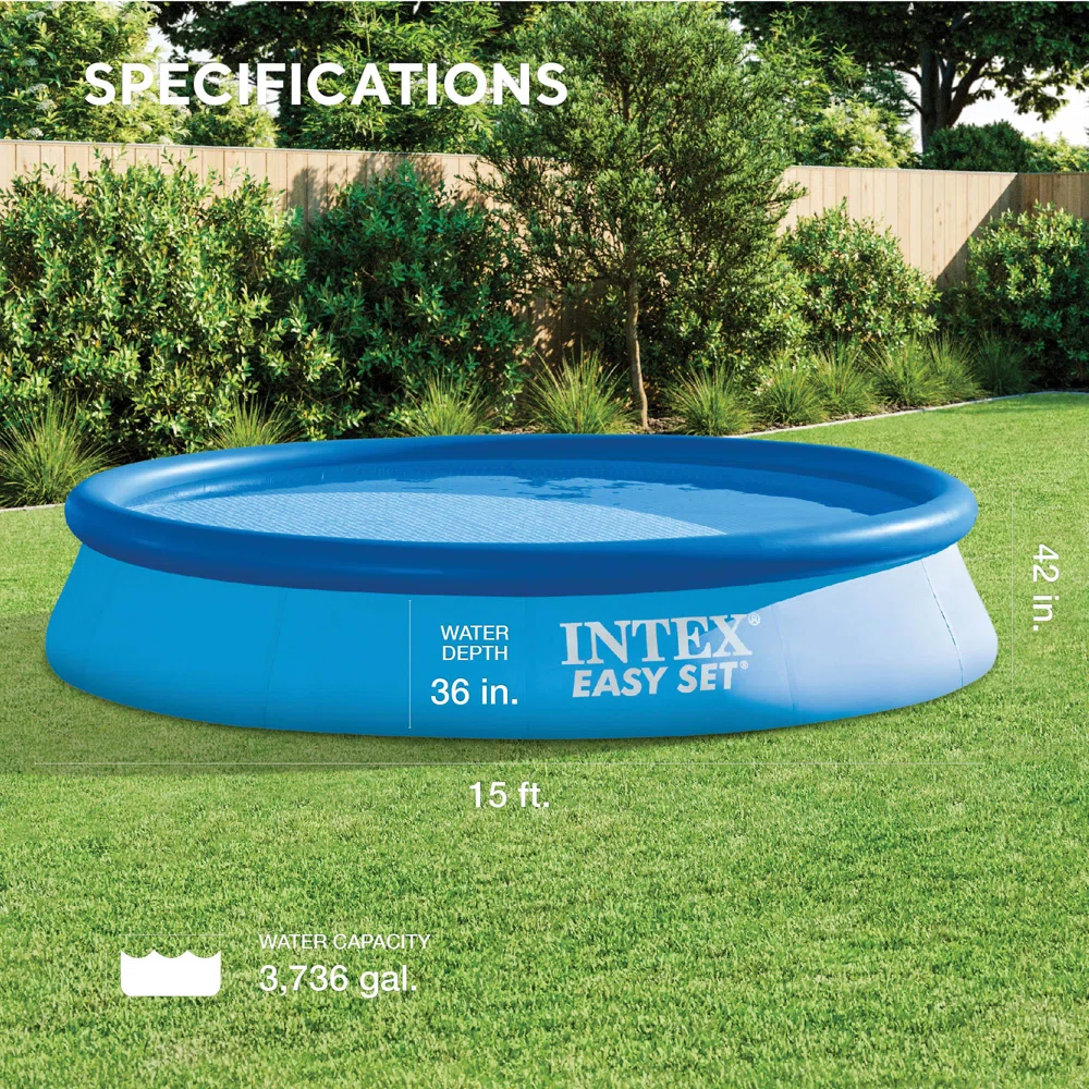 Intex Easy Set Inflatable Kid Swimming Pool with Filter Pump, Size: 15' W x 42" H
