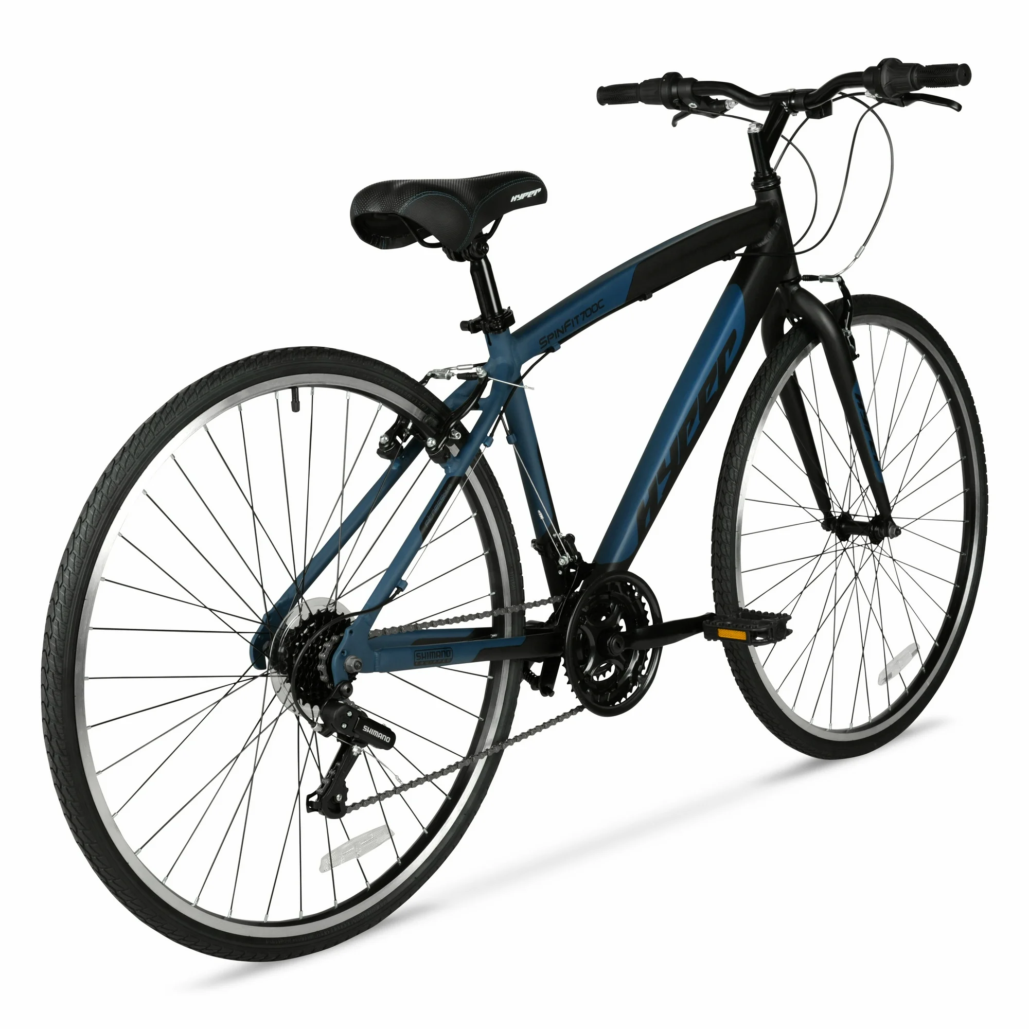 Hyper Bicycle 700c Men's Spin Fit Hybrid Bike, Black and Blue, Adults
