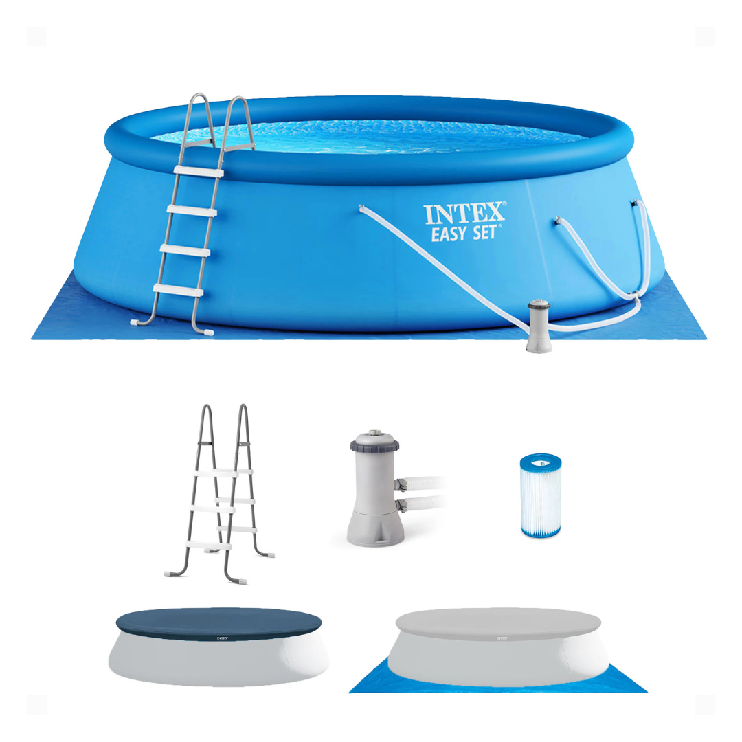 Intex 15ft x 48in Inflatable Easy Set Above Ground Swimming Pool with Ladder and Pump