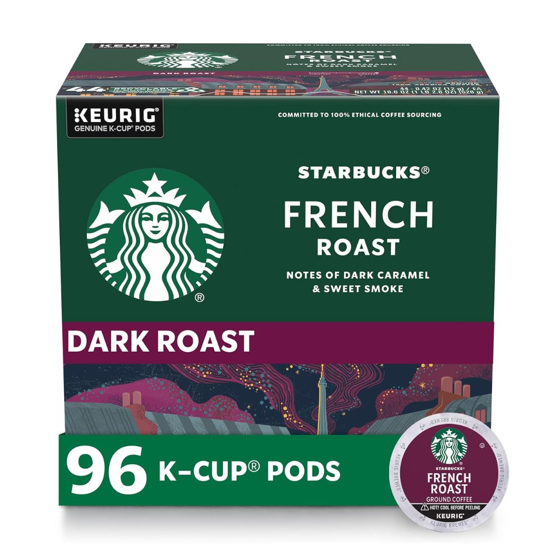 Starbucks K-Cup Coffee Pods, Dark Roast Coffee, French Roast for Keurig Brewers, 100% Arabica, 4 boxes (96 pods total)
