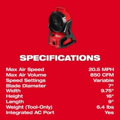 Milwaukee M18 18-Volt Lithium-Ion Brushless Cordless PACKOUT Jobsite Fan (Tool-Only) 0818-20
