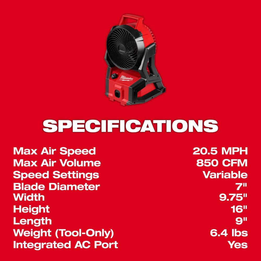 Milwaukee M18 18-Volt Lithium-Ion Brushless Cordless PACKOUT Jobsite Fan (Tool-Only) 0818-20