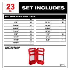 Milwaukee Cobalt Red Helix Twist Drill Bit Set for Drill Drivers (23-Piece) 48-89-2338