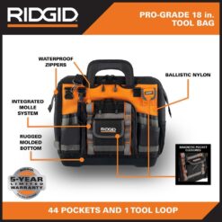 RIDGID 18 in. 44 Pocket Professional Grade Tool Bag RD64018-TH