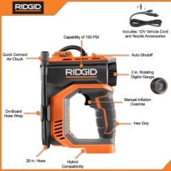 RIDGID 18V Cordless Portable Inflator Kit with 2.0 Ah Battery and Charger R87044K