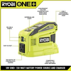 RYOBI 150-Watt Push Button Start Power Source and Charger for ONE+ 18-Volt Battery Generator with 2.0 Ah Battery RYi150C