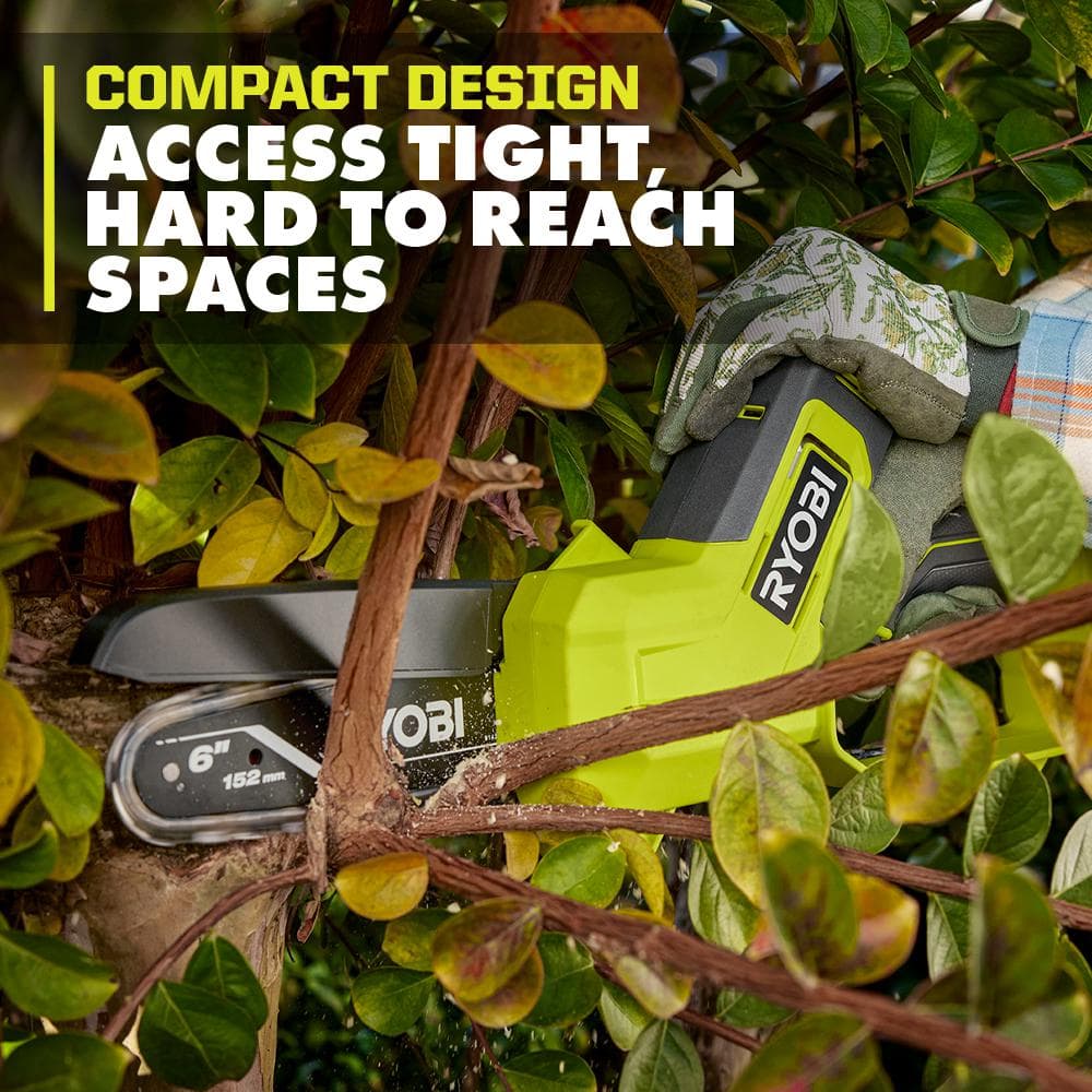 RYOBI ONE+ 18V 6 in. Cordless Battery Compact Pruning Mini Chainsaw with 2.0 Ah Battery and Charger PCLCW01K