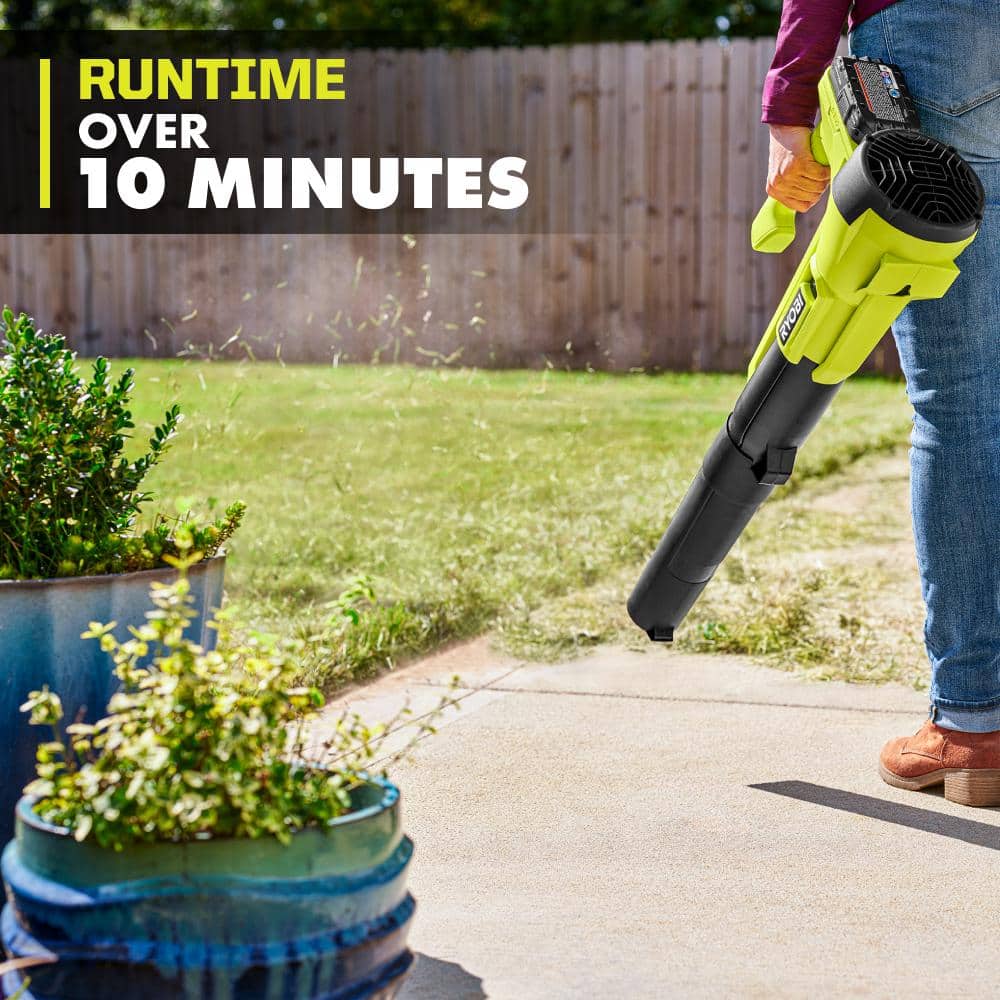 RYOBI ONE+ 18V 90 MPH 250 CFM Cordless Battery Leaf Blower/Sweeper with 2.0 Ah Battery and Charger P21011K