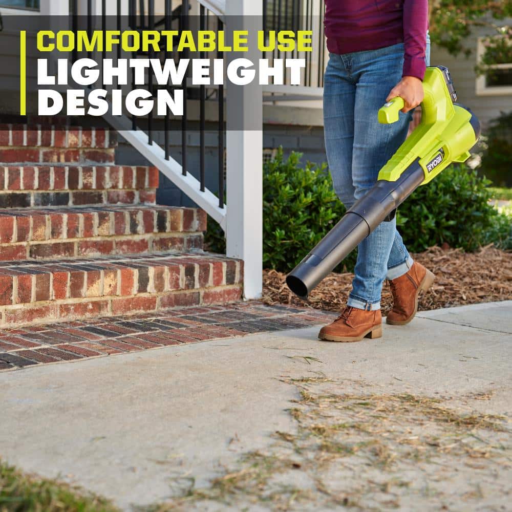RYOBI ONE+ 18V 90 MPH 250 CFM Cordless Battery Leaf Blower/Sweeper with 2.0 Ah Battery and Charger P21011K