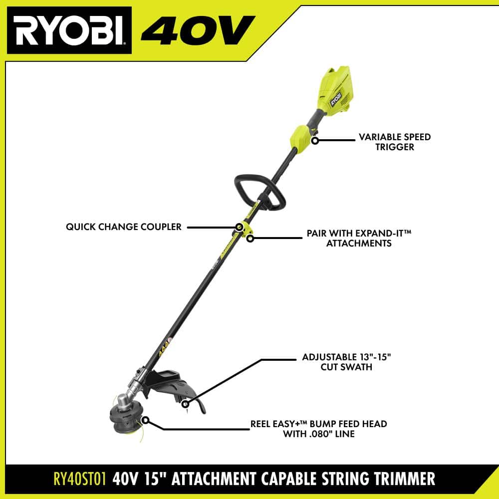 RYOBI 40V 15 in. Expand-It Cordless Battery Attachment Capable String Trimmer (Tool Only) RY40ST01B