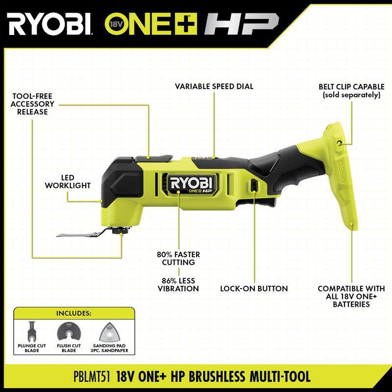 RYOBI ONE+ HP 18V Brushless Cordless Oscillating Multi-Tool (Tool Only) PBLMT51B