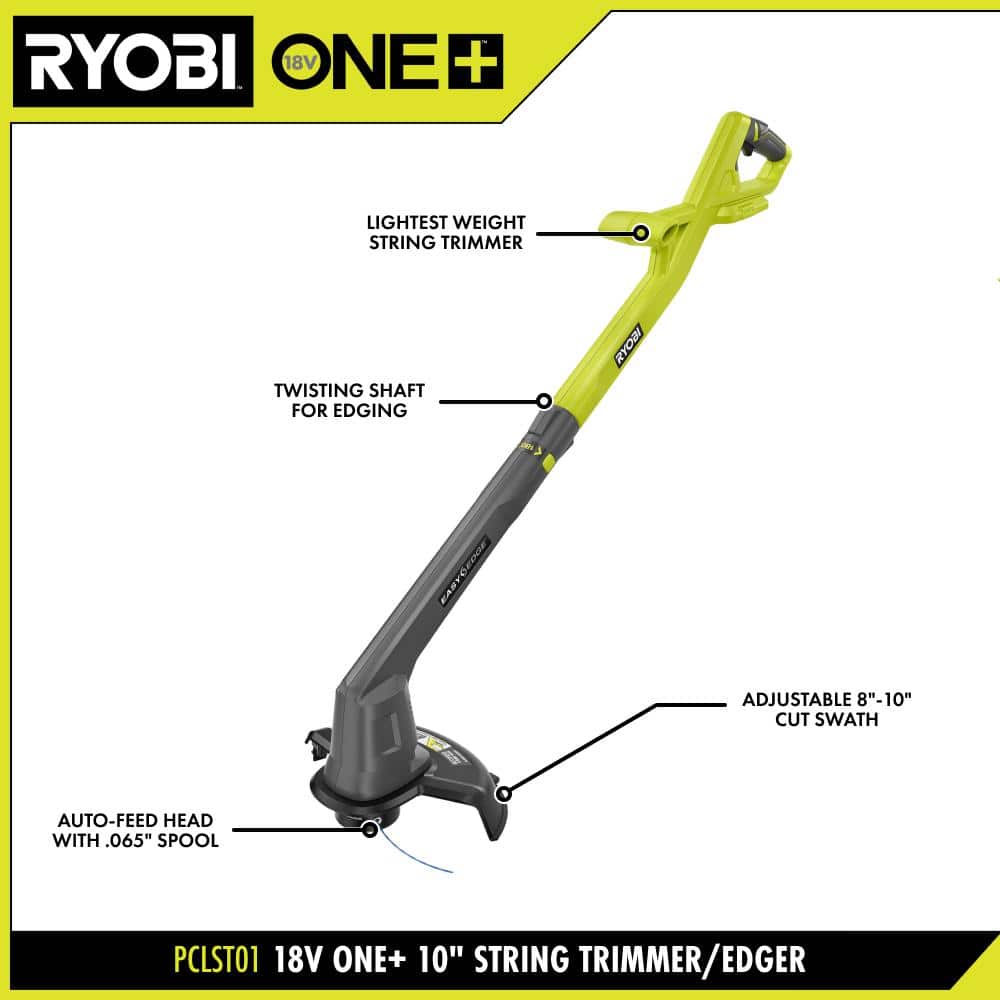 RYOBI ONE+ 18V Cordless String Trimmer/Edger and Blower/Sweeper Combo Kit (2-Tools) with 2.0 Ah Battery and Charger PCLCK201K