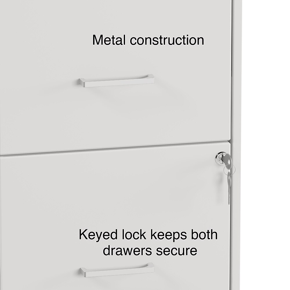 Staples 2-Drawer Mobile Vertical File Cabinet, Letter Size, Lockable, 26.3"H x 14.3"W x 18.9"D, White (ST52155-CC)