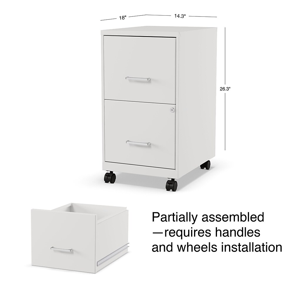 Staples 2-Drawer Mobile Vertical File Cabinet, Letter Size, Lockable, 26.3"H x 14.3"W x 18.9"D, White (ST52155-CC)