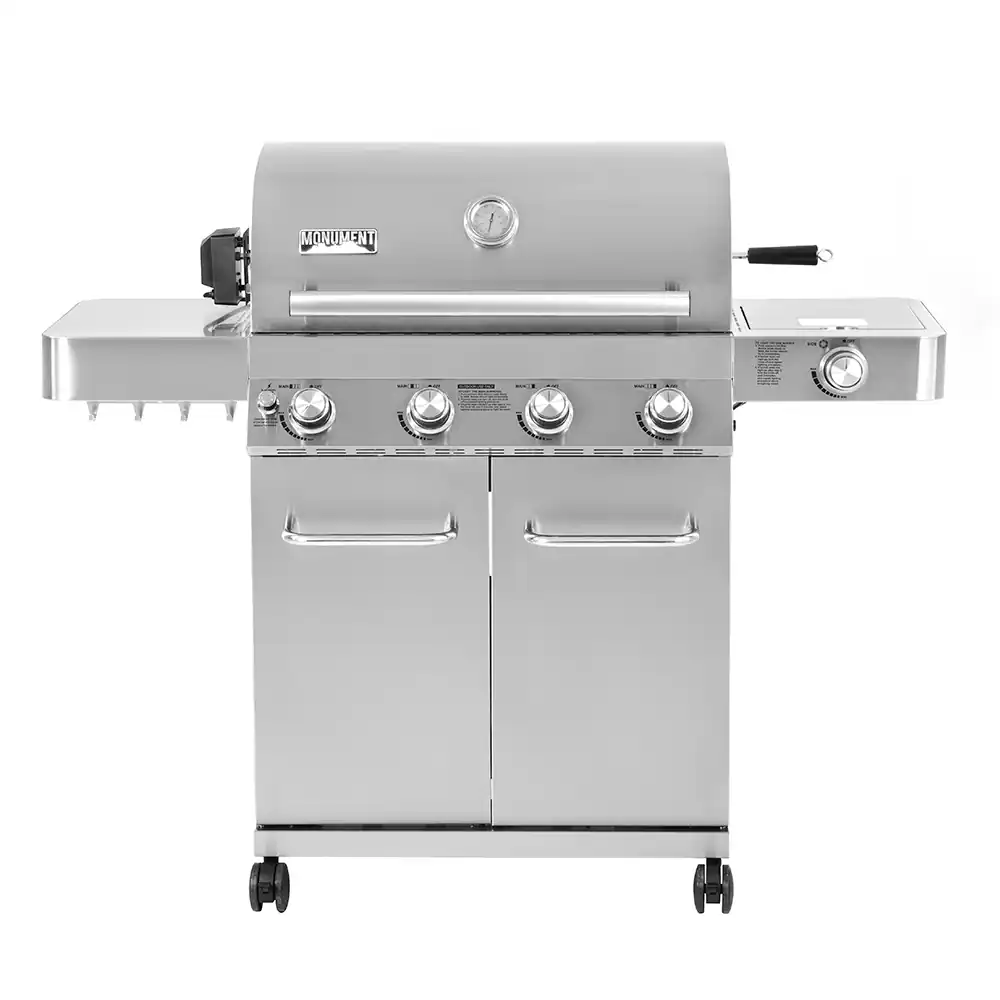 Monument Grills 17842: 4-Burner Propane Gas Grill with Rotisserie Kit, Side Burner, LED Controls, and Warming Rack – Perfect for Family BBQs