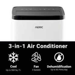 Aeric 8,000 BTU SACC 115-Volts ) White Vented Portable Air Conditioner Remote Control Included Cools 550-Sq. Feet