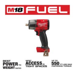 Milwaukee M18 FUEL GEN-2 18V Lithium-Ion Brushless Cordless Mid Torque 1/2 in. Impact Wrench with Pin Detent (Tool-Only) 2962P-20