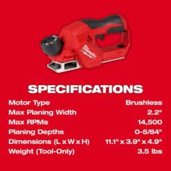 Milwaukee M12 12V Lithium-Ion Brushless Cordless 2 in. Planer (Tool-Only) 2524-20