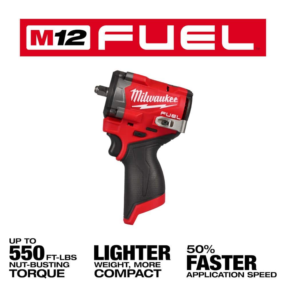 Milwaukee M12 FUEL 12V Lithium-Ion Brushless Cordless Stubby 3/8 in. Impact Wrench (Tool-Only) 2562-20