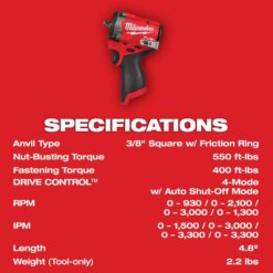 Milwaukee M12 FUEL 12V Lithium-Ion Brushless Cordless Stubby 3/8 in. Impact Wrench (Tool-Only) 2562-20