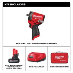 Milwaukee M12 FUEL 12V Li-Ion Brushless Cordless Stubby 3/8 in. Impact Wrench Kit w/(1) 5.0 Ah High Output Battery 2562-21