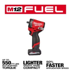 Milwaukee M12 FUEL 12V Li-Ion Brushless Cordless Stubby 3/8 in. Impact Wrench Kit w/(1) 5.0 Ah High Output Battery 2562-21