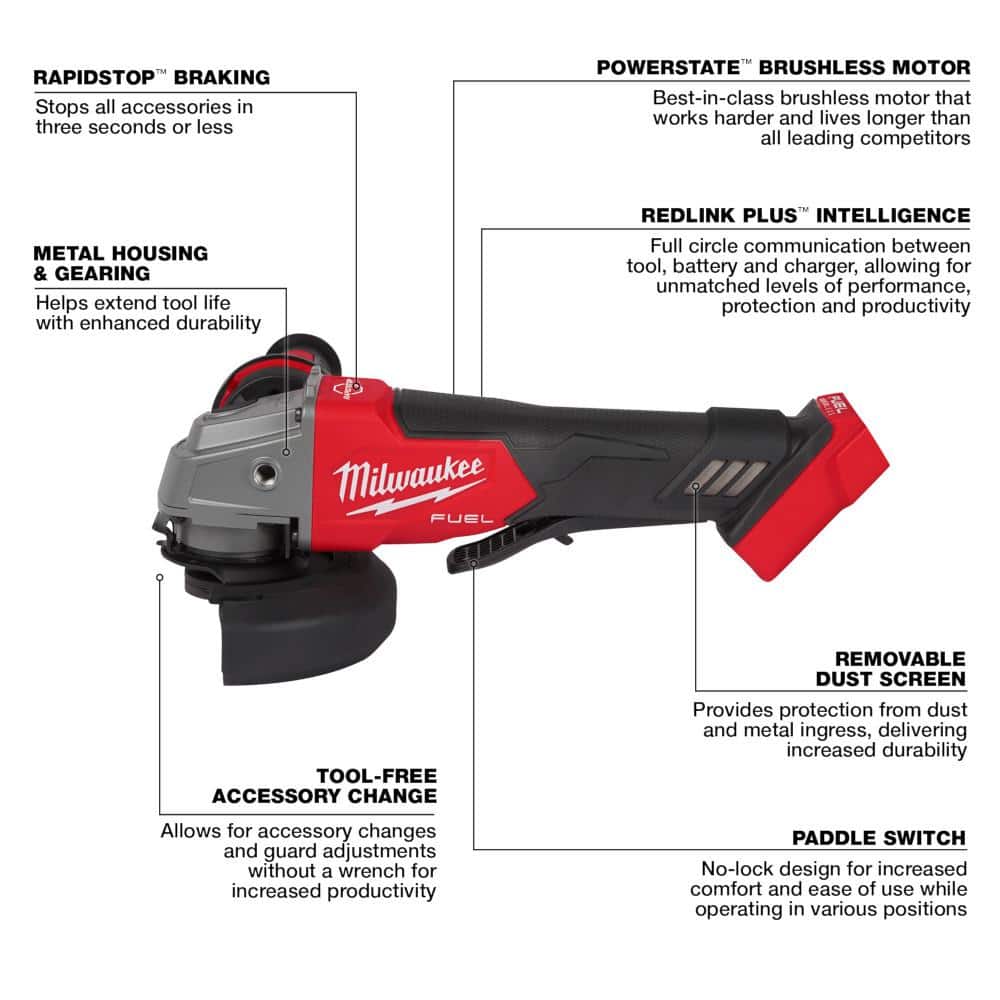 Milwaukee M18 FUEL 18V Lithium-Ion Brushless Cordless 4-1/2 in./5 in. Grinder w/Paddle Switch (Tool-Only) 2880-20