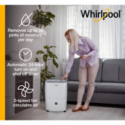Whirlpool 2.1-Gallon 30 -Pint 2 -Speed Dehumidifier ENERGY STAR Certified (For Rooms 1501 - 3000 Square Feet) White