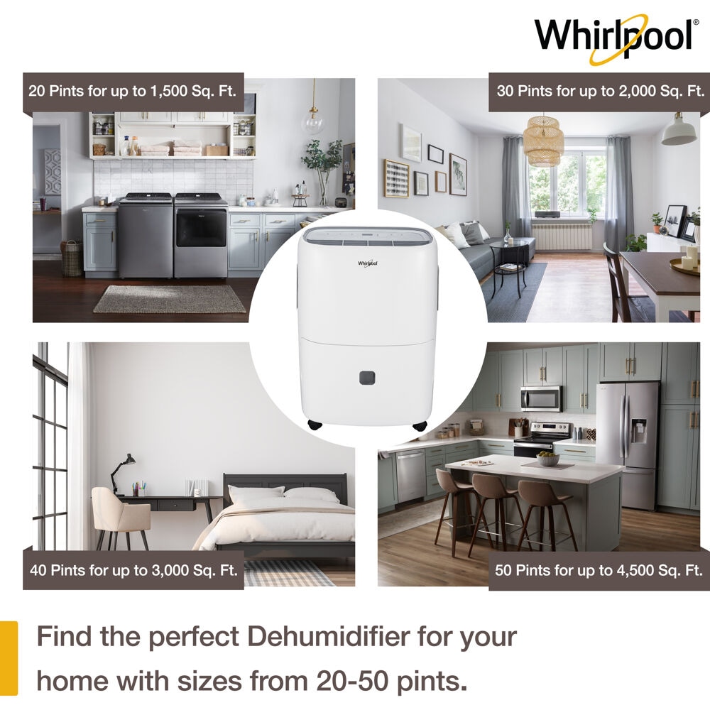 Whirlpool 2.1-Gallon 30 -Pint 2 -Speed Dehumidifier ENERGY STAR Certified (For Rooms 1501 - 3000 Square Feet) White